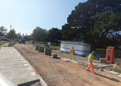 A new, wider area has been created in front of the information kiosk and a pedestrian crossing point