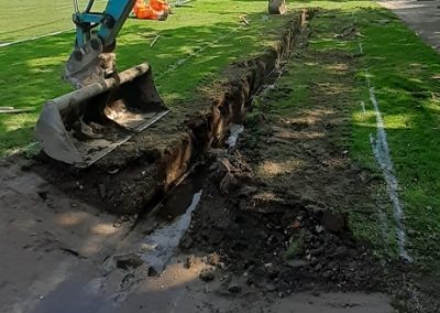 A shallow swale (about 450mm deep) is being excavated that will take the water off of the cycle track